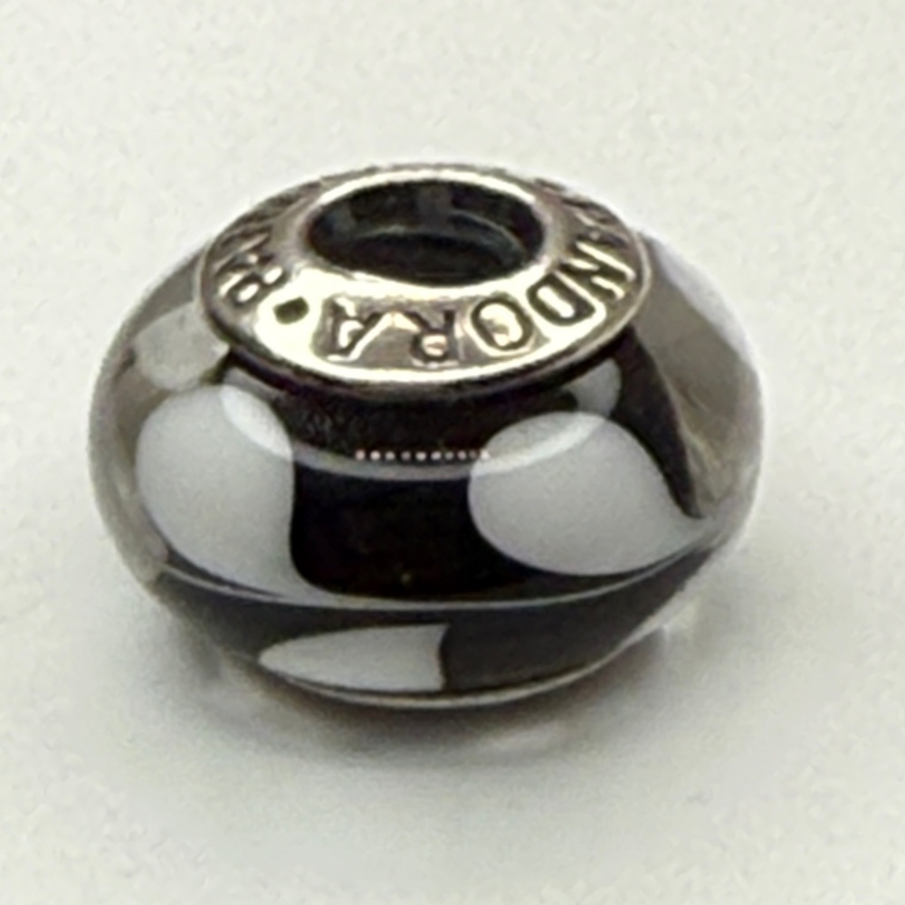 Pandora Black & White Swirl Murano Glass Charm Threaded Core ALE 925